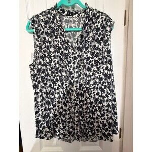Elie Tahari Black and White Floral Sleeveless Silk Blouse